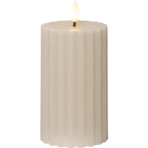 Stearinlys LED Blokklys Flamme Stripe Beige 15 cm