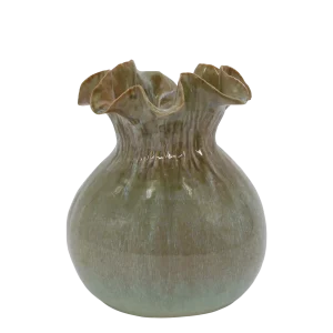 Dekorativ vase med bølget kant H21,5/Ø19 cm vertikal