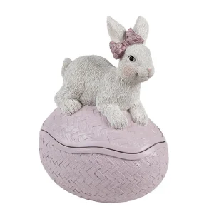 Påskdekoration Dekorativ skål Ägg 9x13x16 cm Rosa Vit kanin  REA